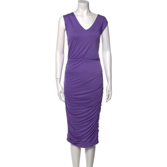 Alice + Olivia Sheath Dress Purple V Neck Women's Large Draped Zipper Back Rayon - Picture 1 of 12